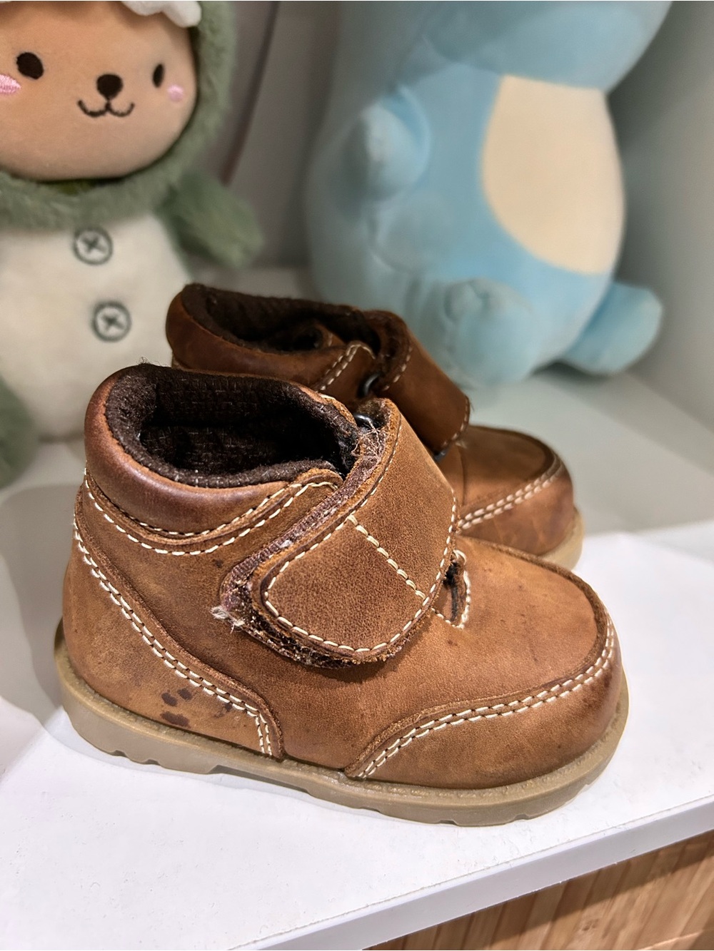 Kids Brown Leather-Look Velcro Boots-Size 3M